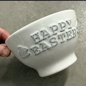 Primogero White Ceramic Bowl with Blue “Happy Easter” 5-3/4” W x 3-1/2” H